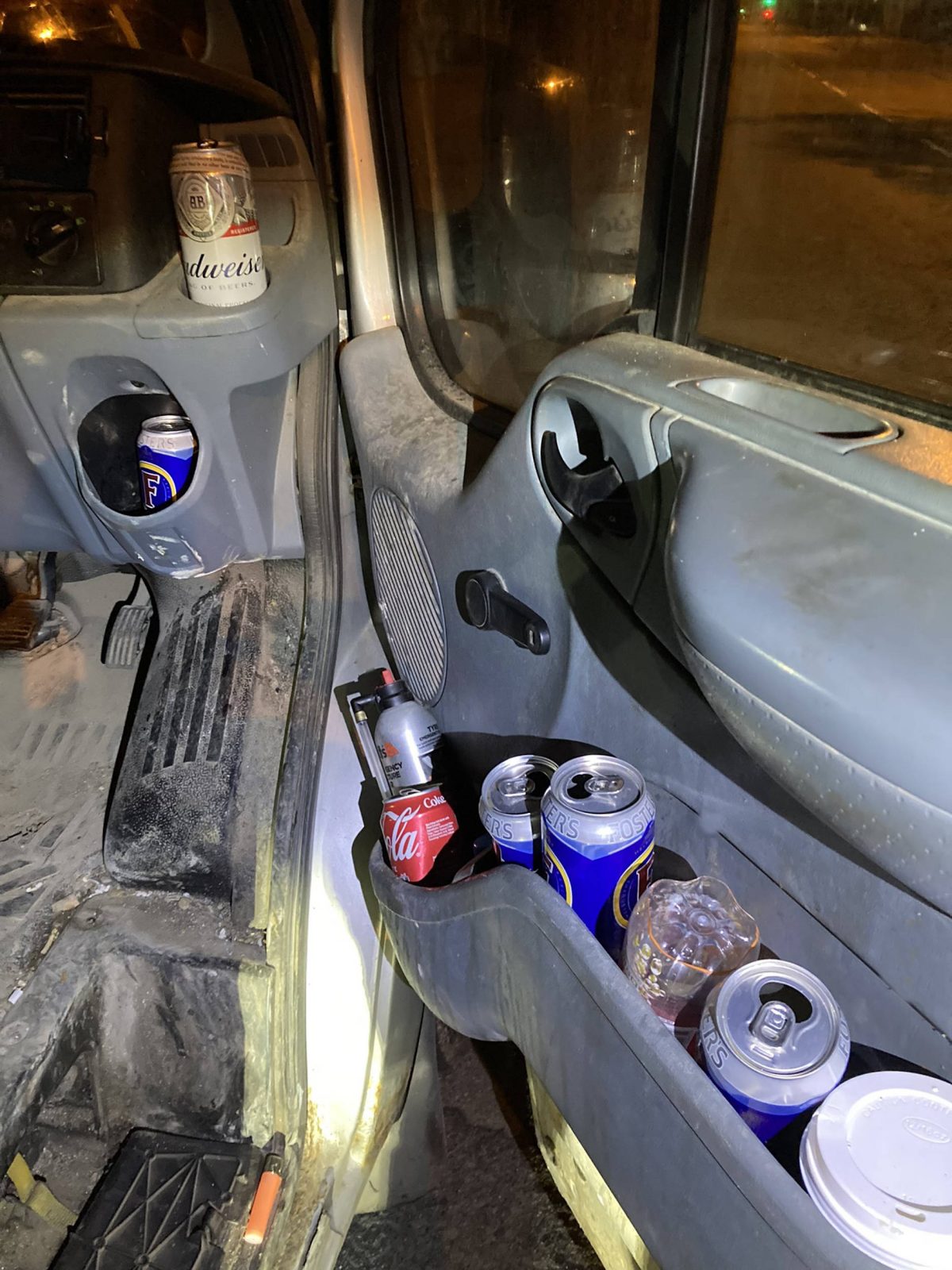 The van filled with empty beer