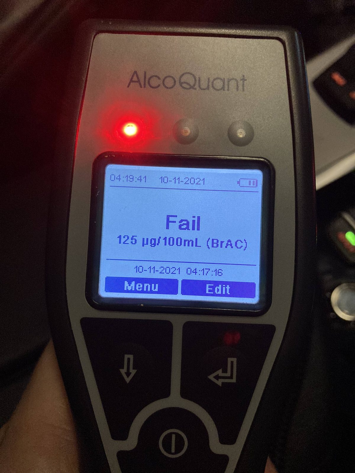 Failed breathalyzer test