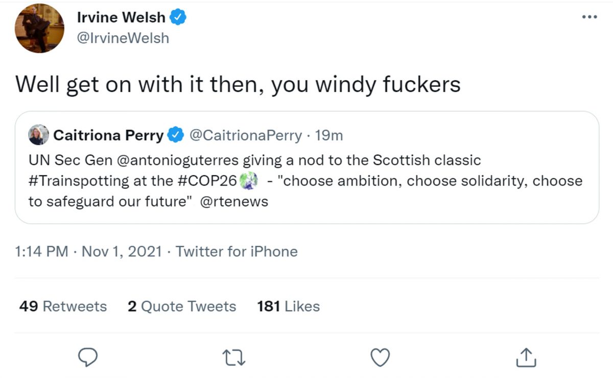 Irvine Welsh's tweet