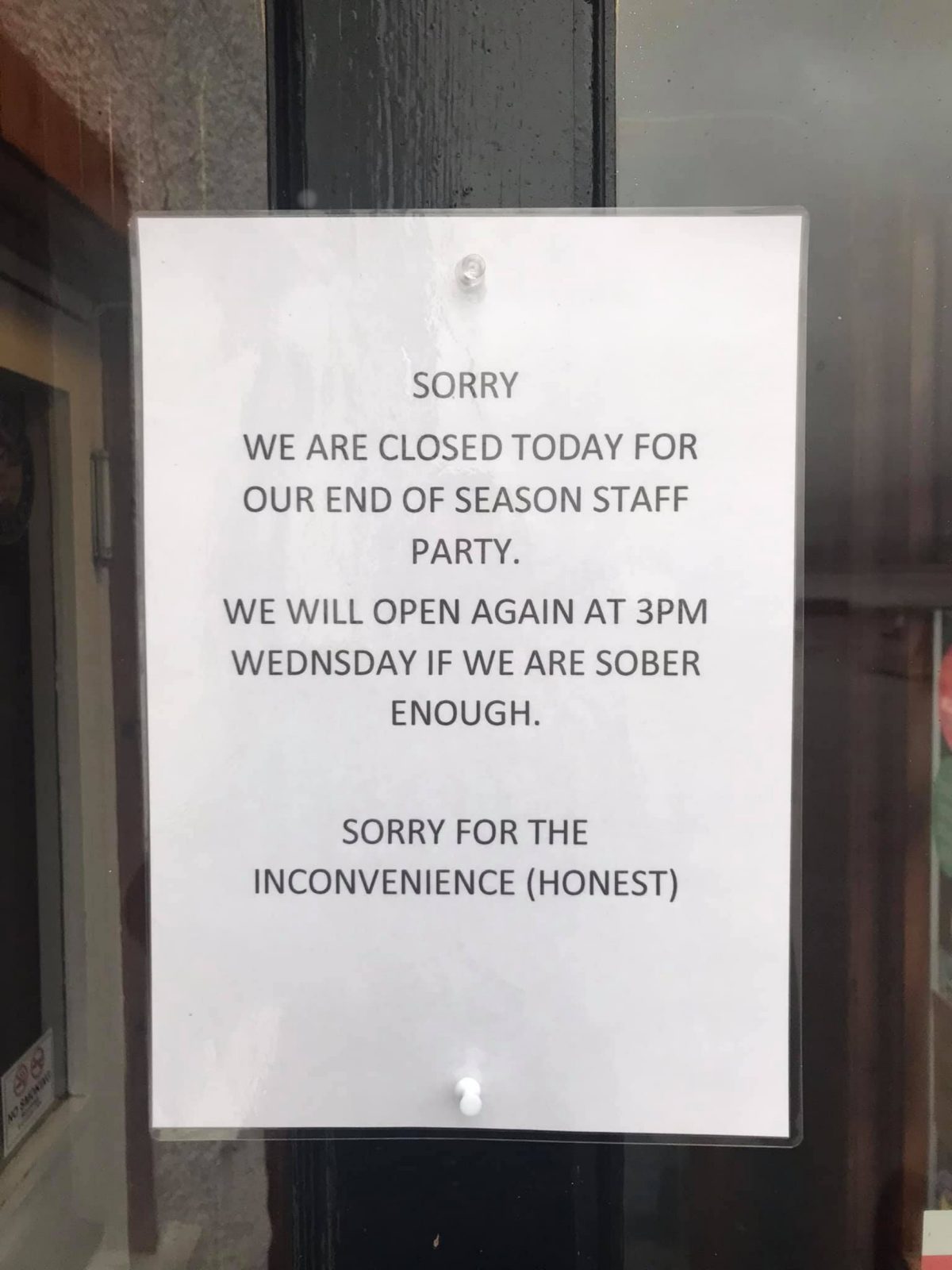The notice left for customers