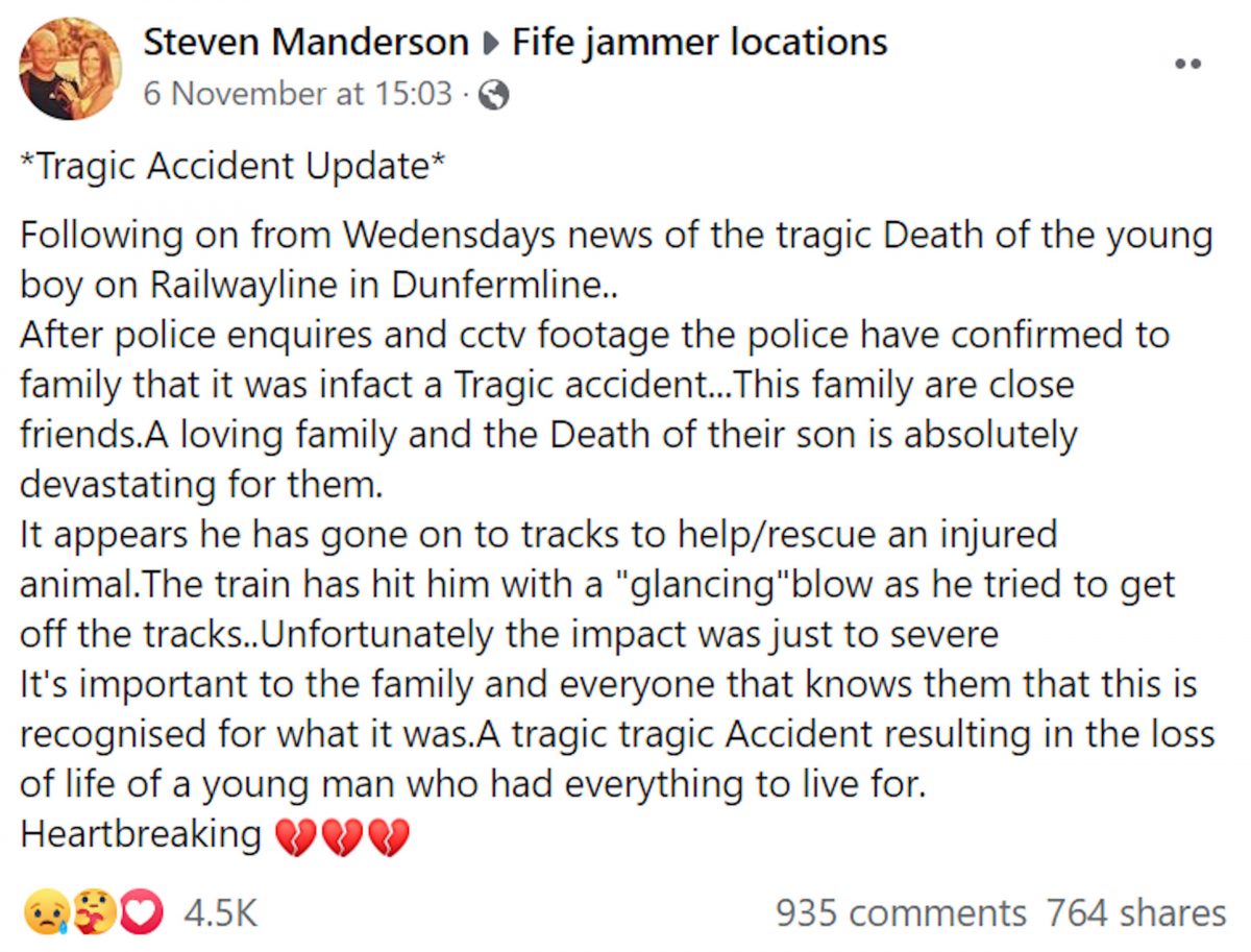 Steven Manderson's Facebook post