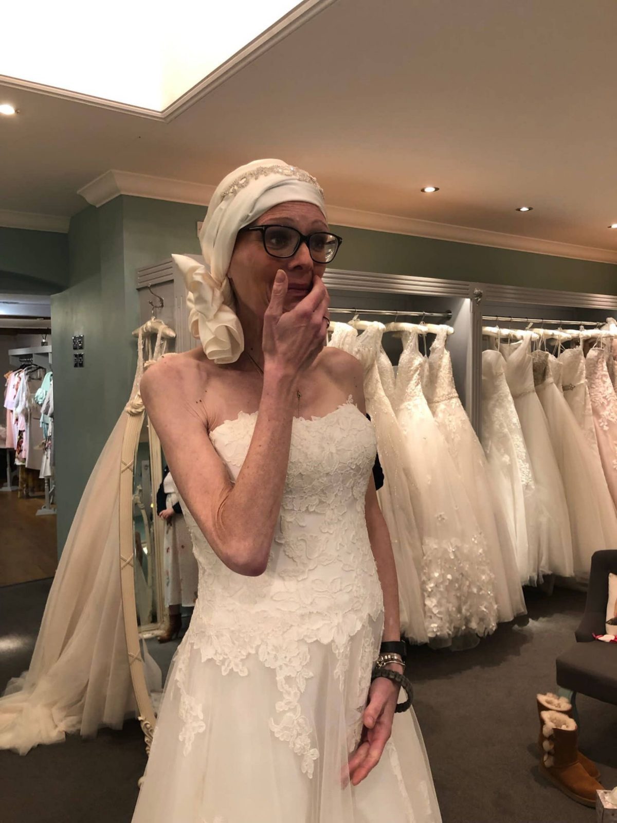 Jen Cooper trying her wedding dress