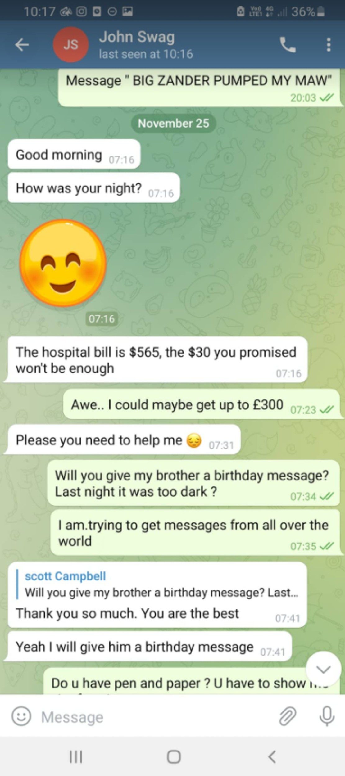 WhatsApp messages were sent between Scott and John