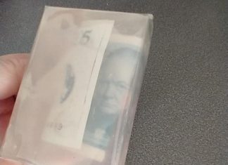 The £5 note trapped inside the bar of soap.