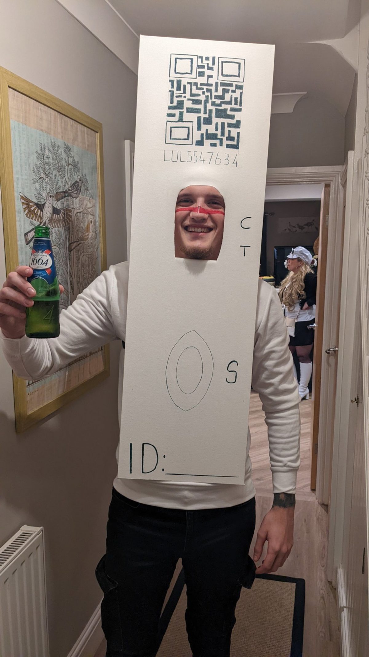 Alex dressed as a negative lateral flow test.