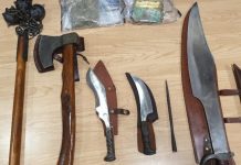 The weapons seized by the officers - including the "wand".