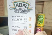 Heinz-themed menu at the Driftwood Bar.