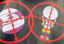 The sectarian "all taigs are targets" stickers.