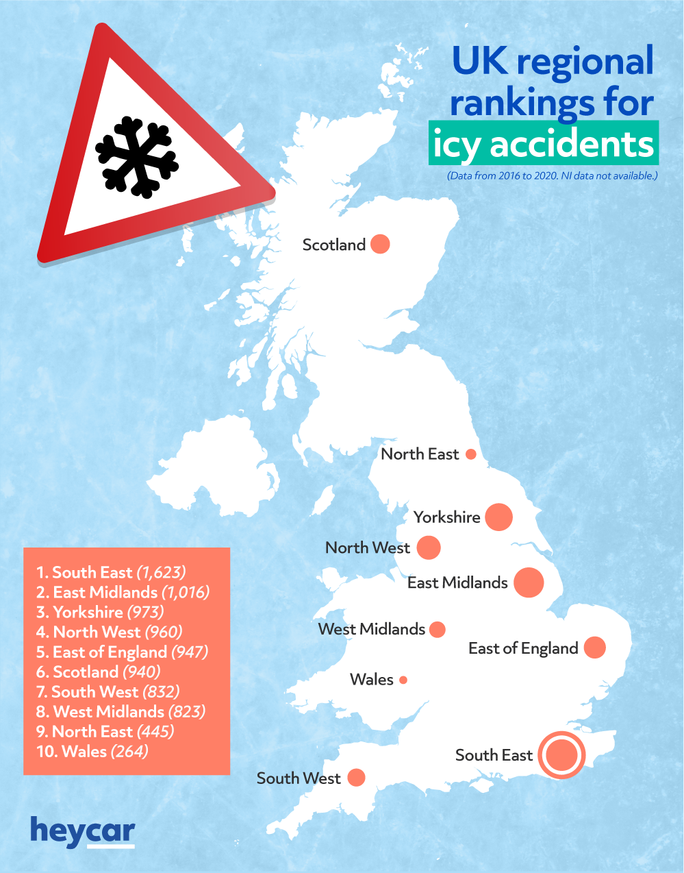 Infographic of most dangerous winter roads in UK.