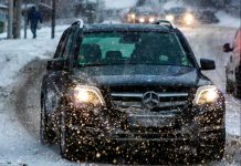 Mercedes driving in winter conditions.