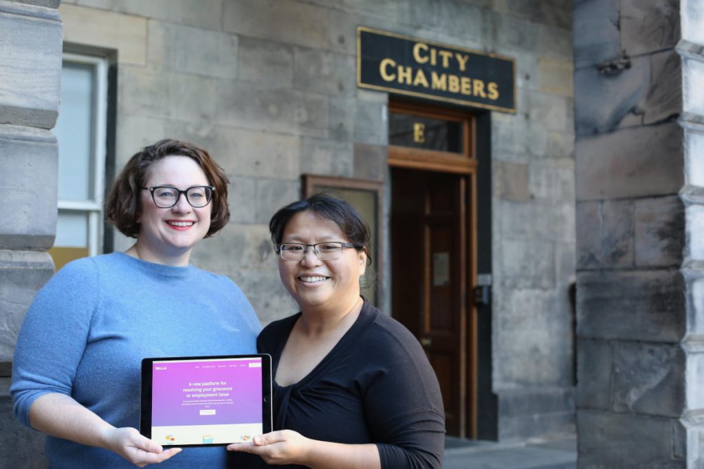 Valla founders Danae Shell and Dr. Kate Ho outside Edinburgh City Chambers.