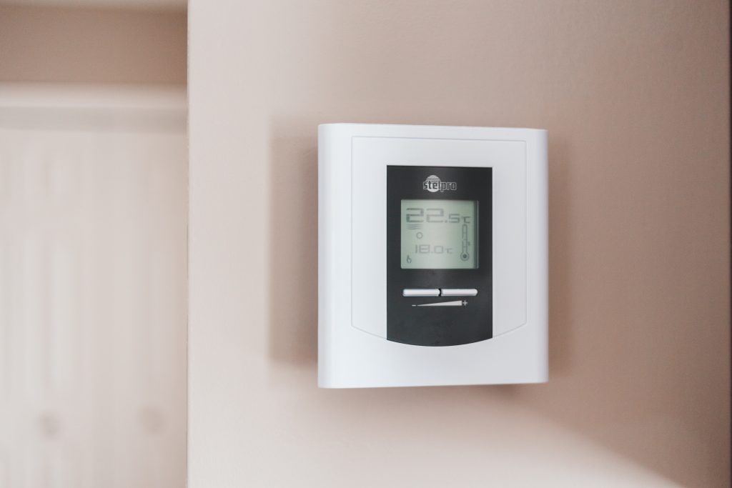 Thermostat on wall.