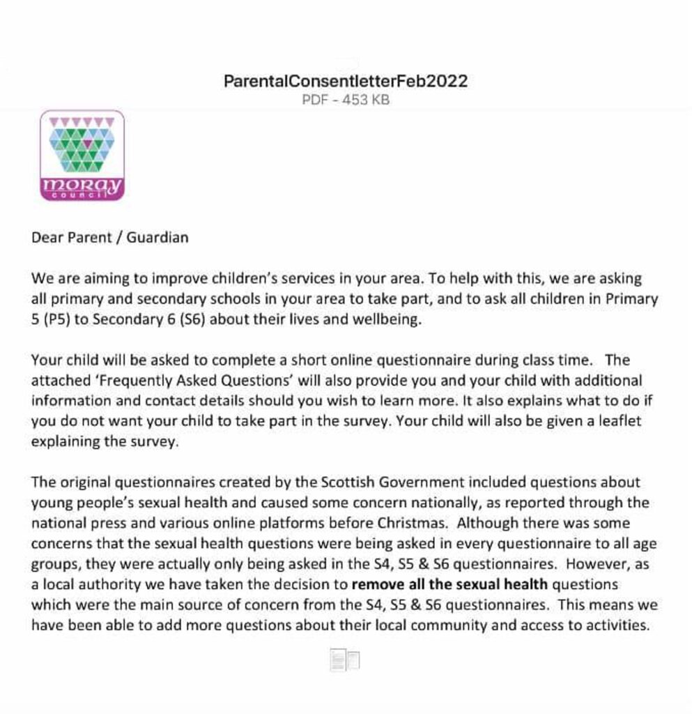 Moray Council addressed the question in a letter to parents