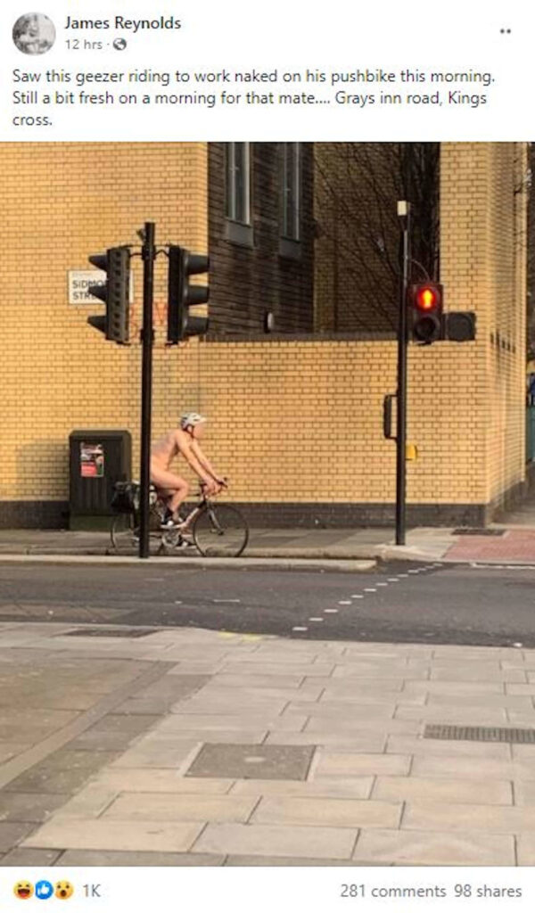 Naked cyclist Facebook post