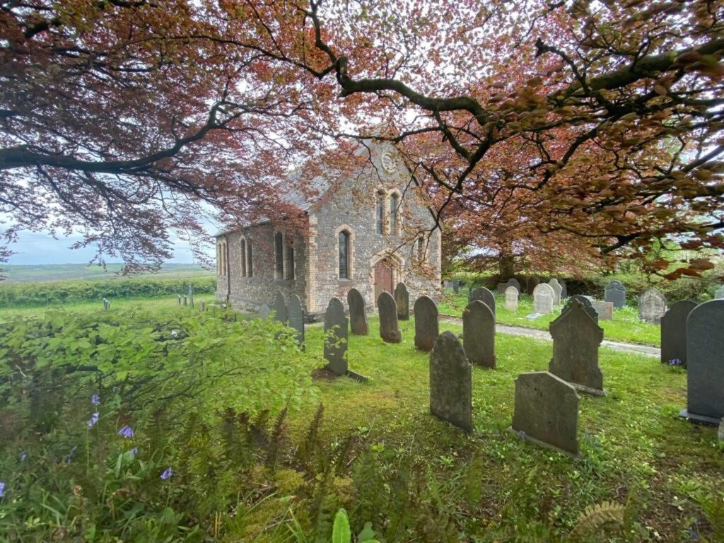 The church is in the middle of the graveyard