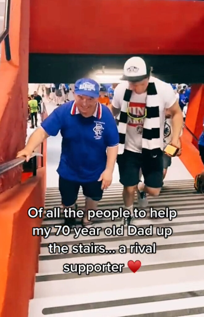 Frankfurt fan helps elderly Rangers supporter