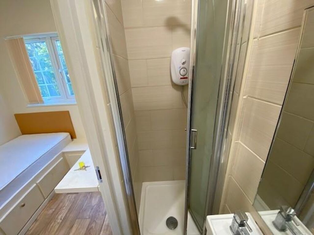 The shower room is tight, but modern