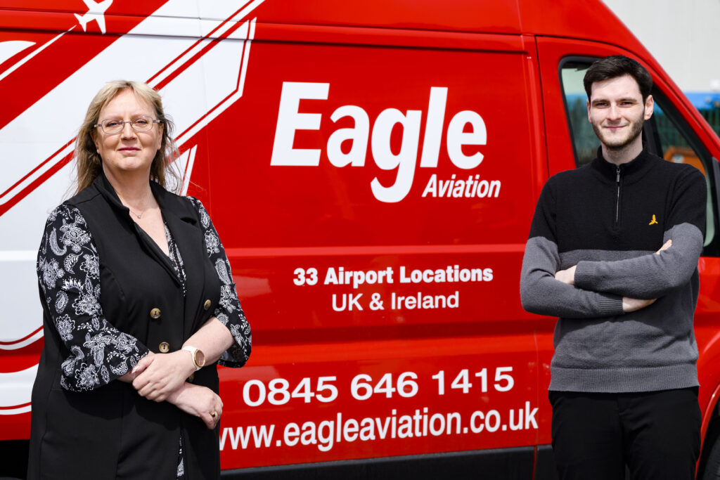 Fiona Deas (L) and Samuel Milne of Eagle Couriers.