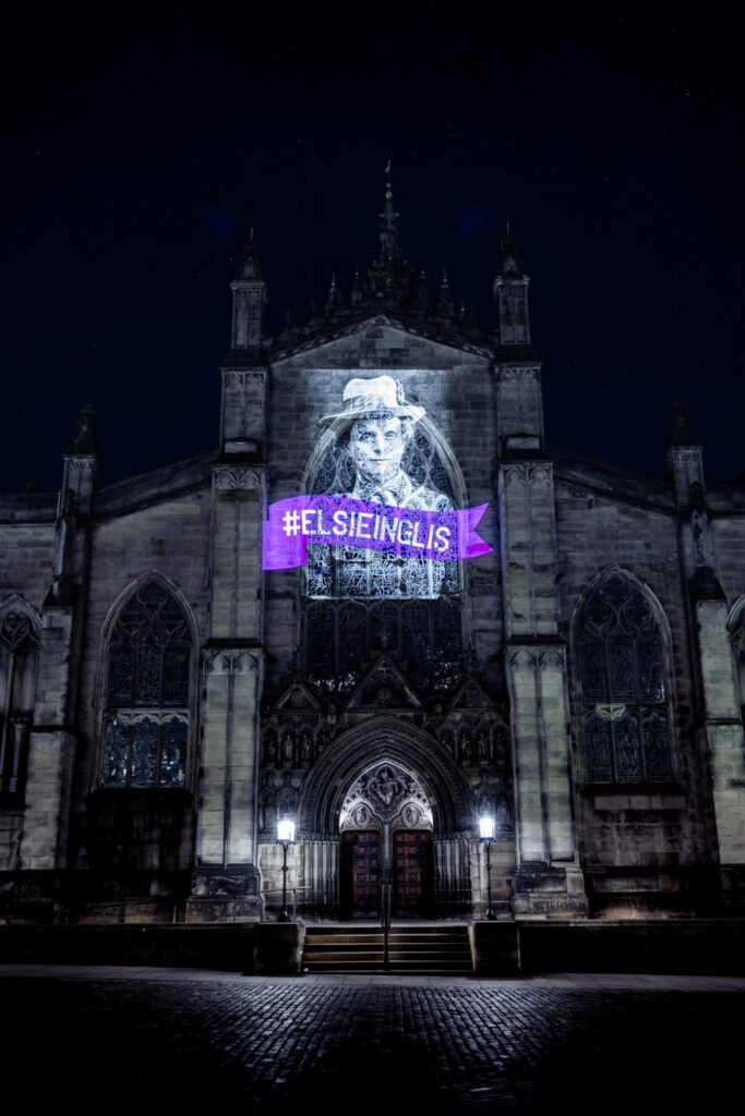 Guerrilla projection of Elsie Inglis campaign taken at St Giles Cathedral.