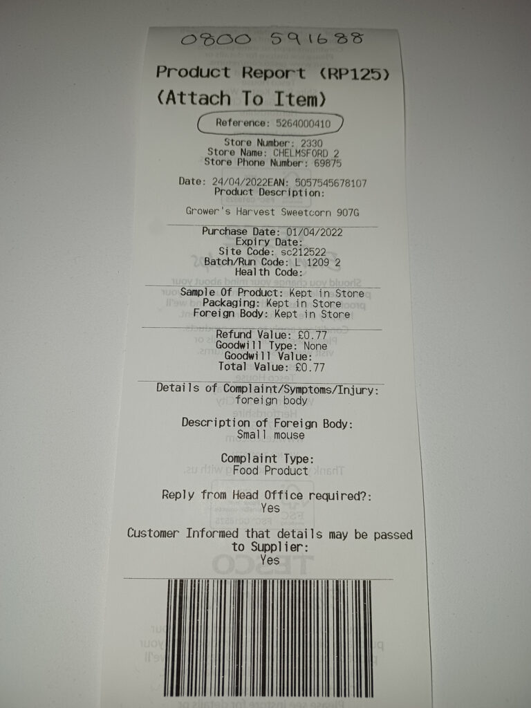 David's receipt from his shop