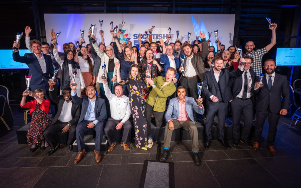 A group photo of all the entrepreneurs and winners at the Scottish EDGE Awards.