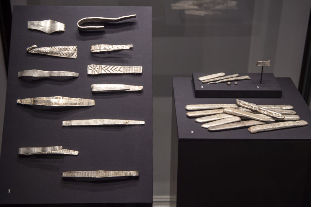 Silver Bullion from the Galloway Hoard on display at Kirkcudbright Galleries.