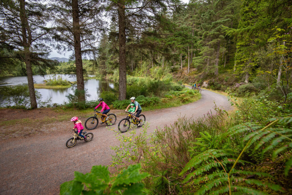 A family group of cyclists on one of the gravel routes in the National Park.