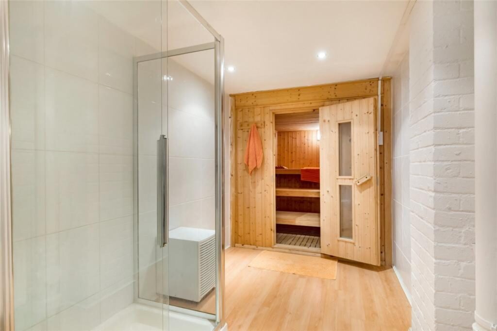 The indoor shower and sauna