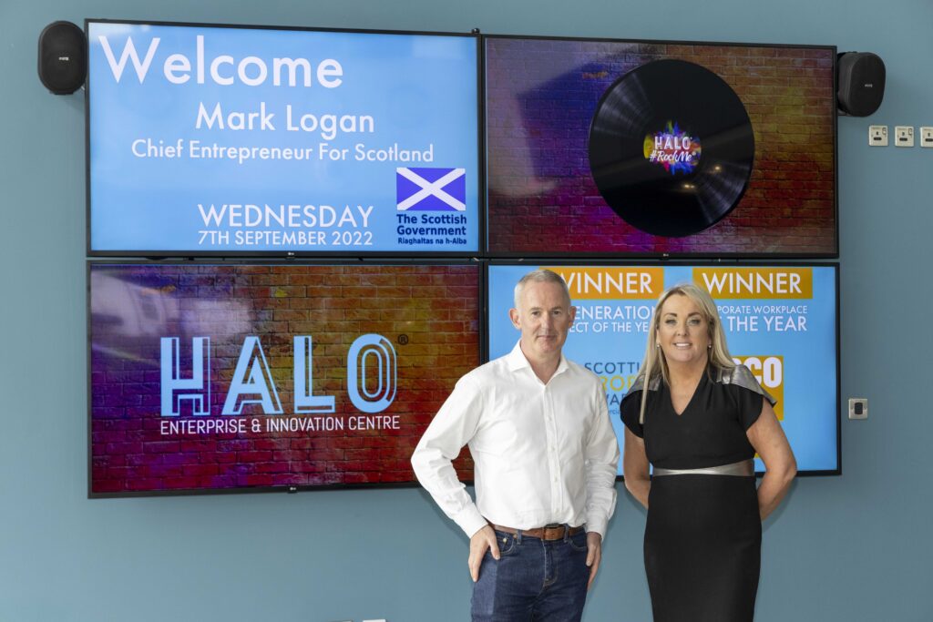 Mark Logan (L), Chief Entrepreneur, alongside Marie Macklin (R), CBE and founder of HALO Urban Regeneration Company.