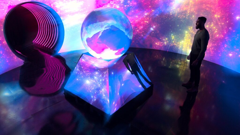 The PufferSphere in the centre of the Cosmic Love TV set.