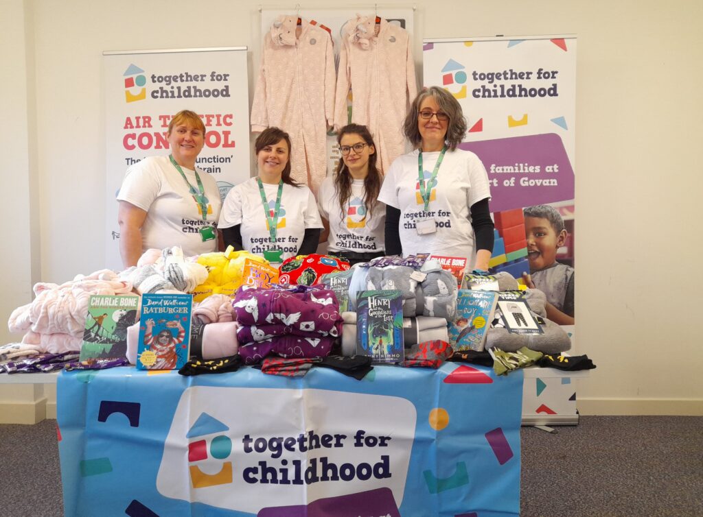 Together for Childhood staff members (L-R) Janet Weir, Amy Adair, Lauren Engall and Jo Grace with donations.
