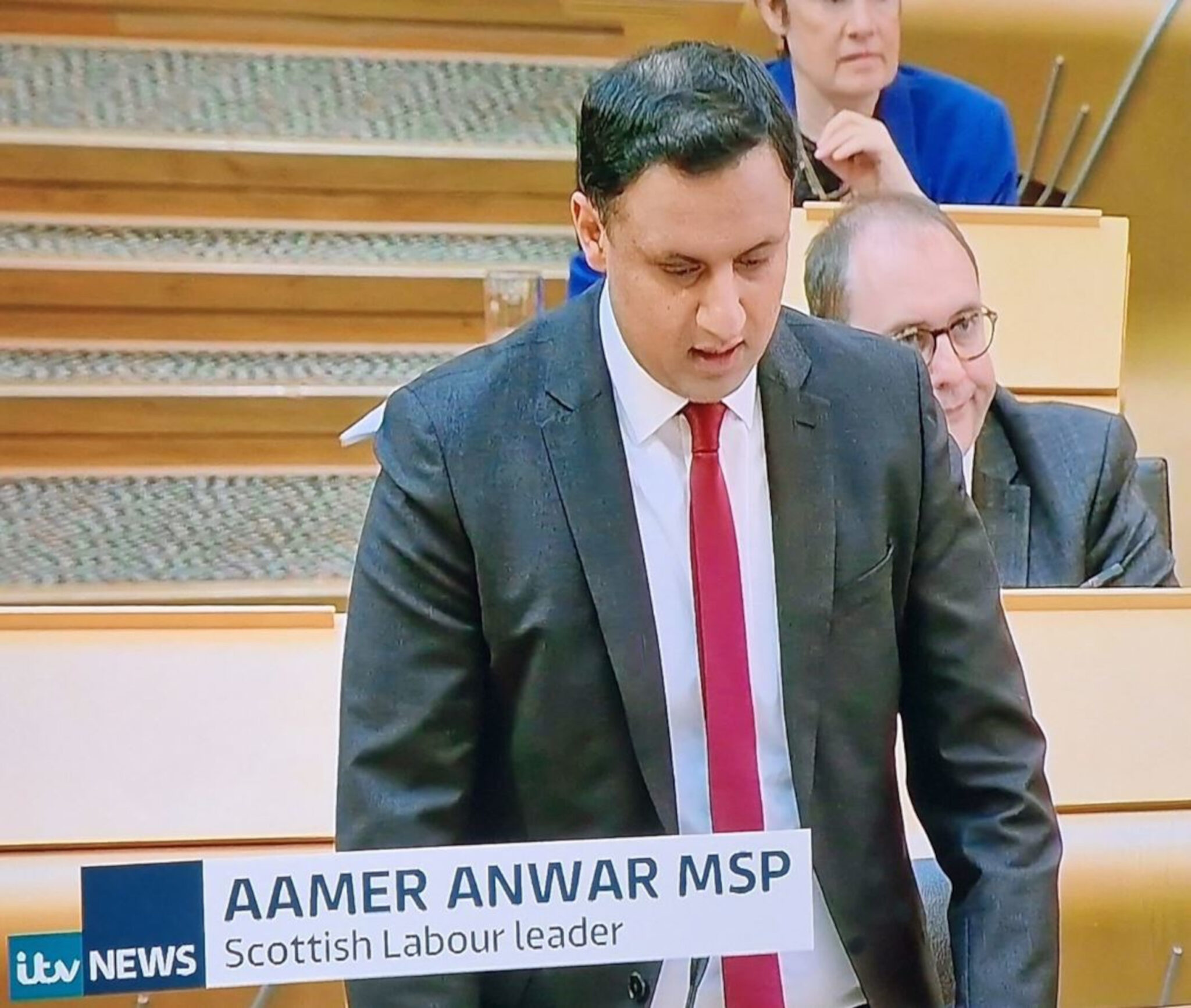 Aamer Anwar being mislabeled as Scots Labour leader Anas Sarwar by ITV