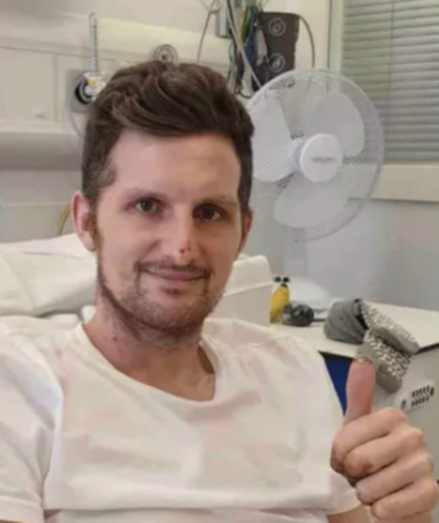 James Wood in hospital bed with sepsis