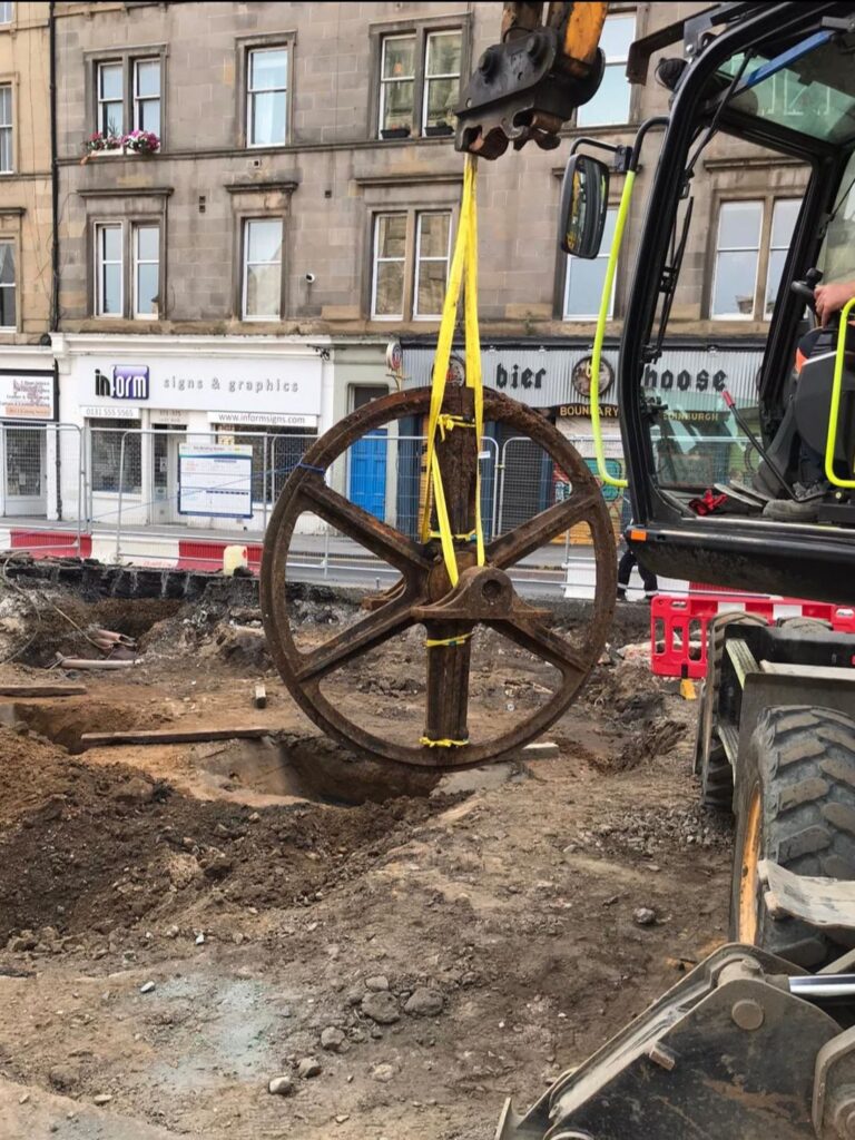 The historic victorian wheel being placed into position