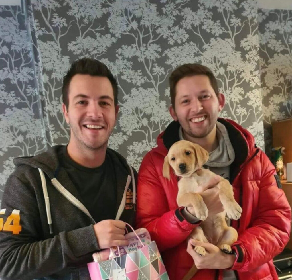 Callum and John with puppy Bailey