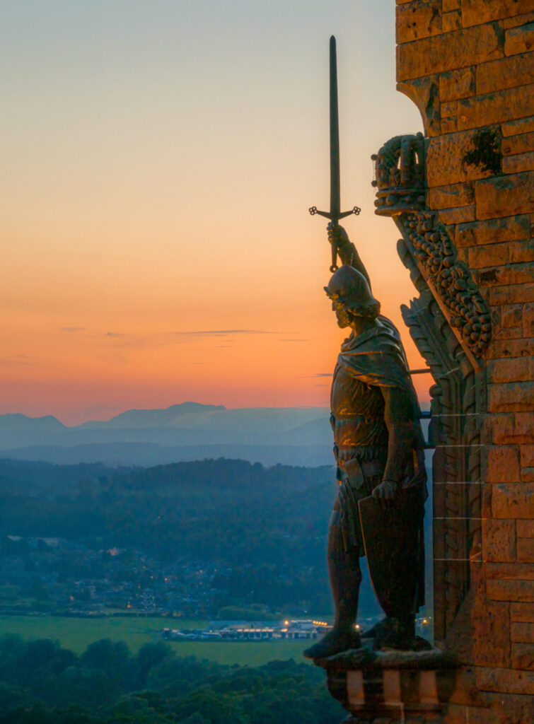 The Wallace Monument is bathed in the sunset