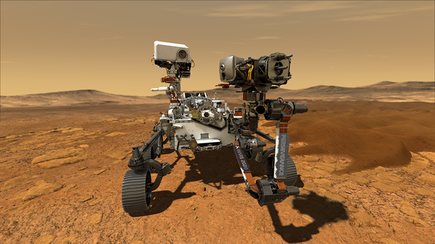 Artist's impression of the perseverance rover on the surface of Mars.