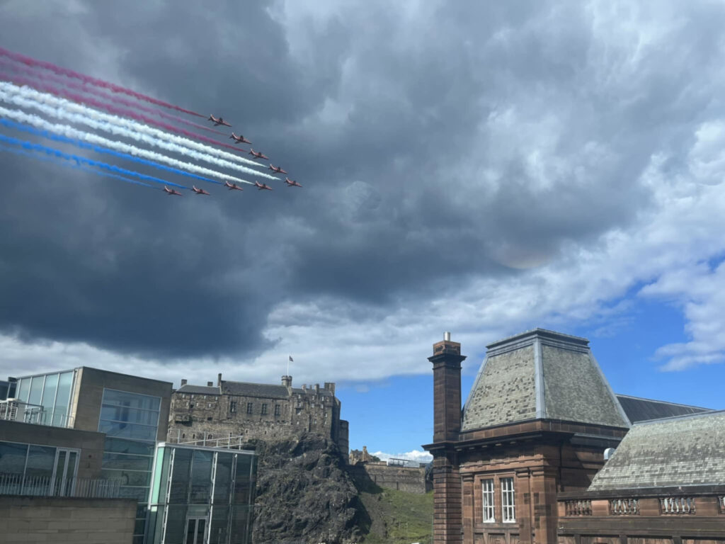 The Red Arrows fly past Edinburgh Castle last week