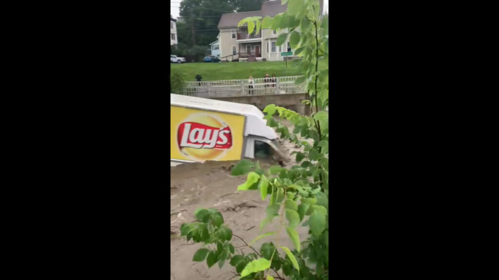 Lay's truck swept away by flooding in Barre, Vermont, July 11.