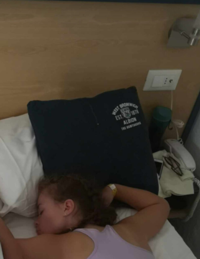 Erin with the pillow during her holiday