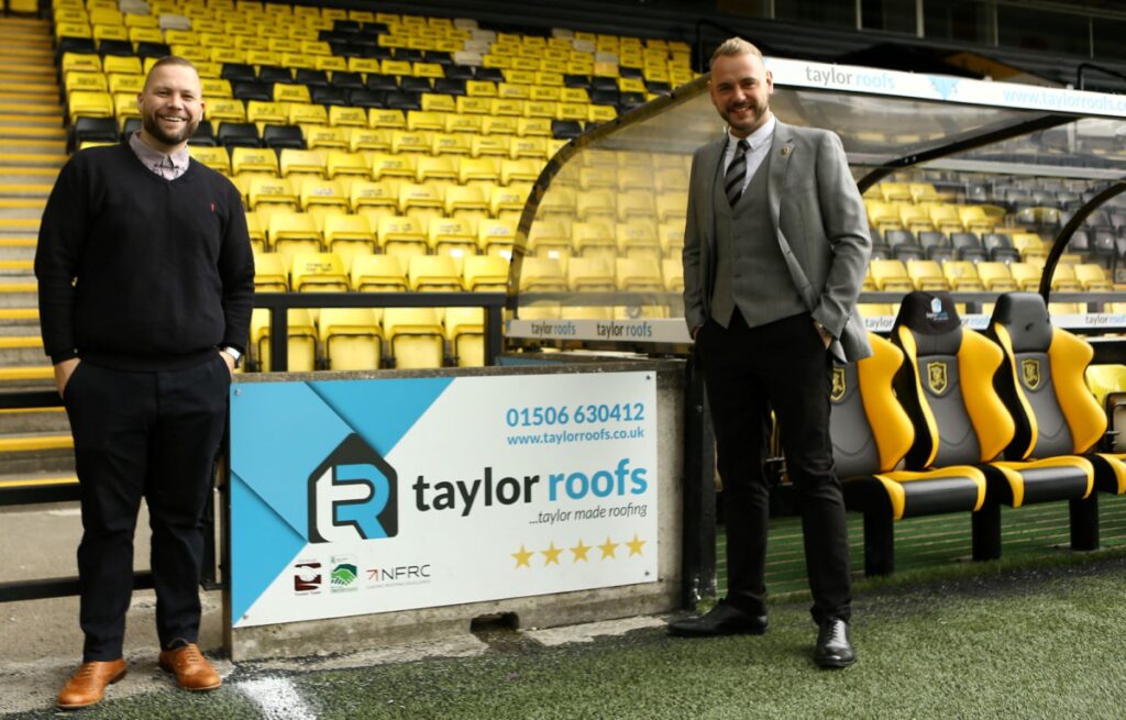 Taylor Roofs managing director Jamie Taylor with Livingston FC chief executive Dave Black