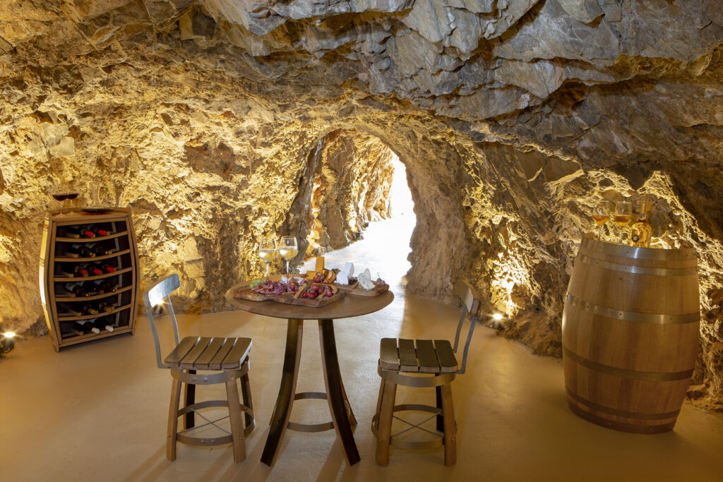 Wine tasting in a cave.