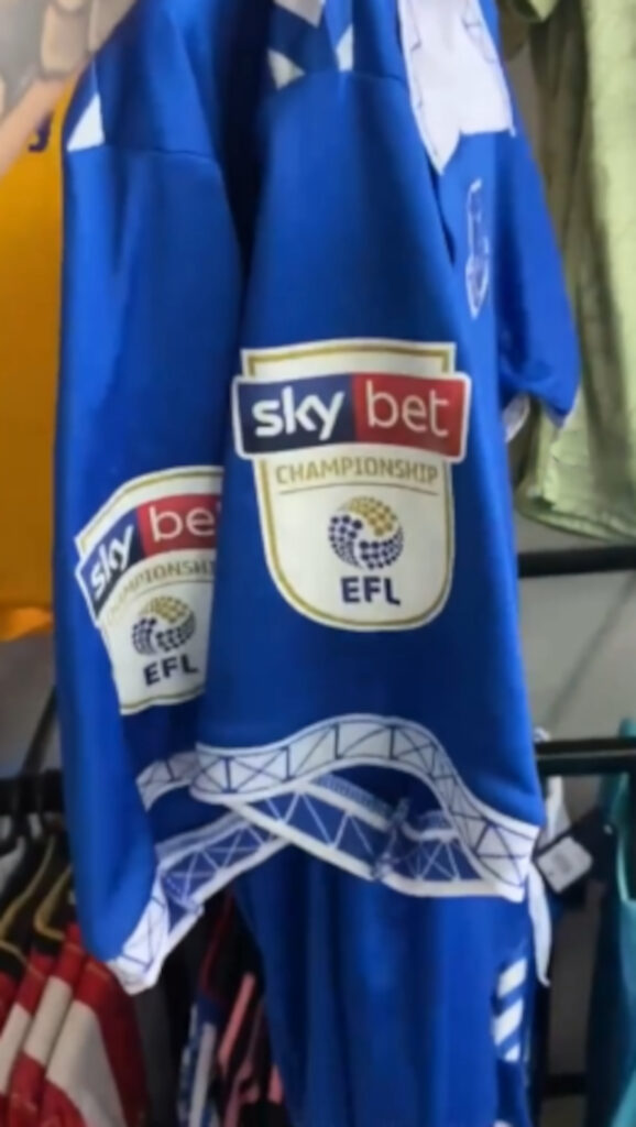 The Everton kit with EFL championship badges