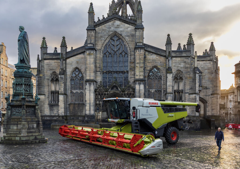 Tractor and combine harvester at St Giles' Cathedral
