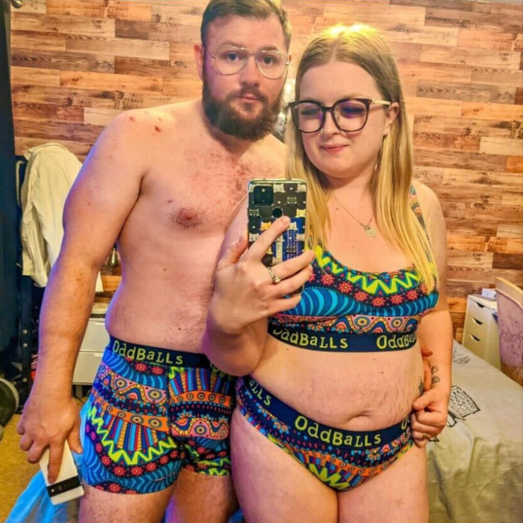 Couple modelling Oddballs underwear