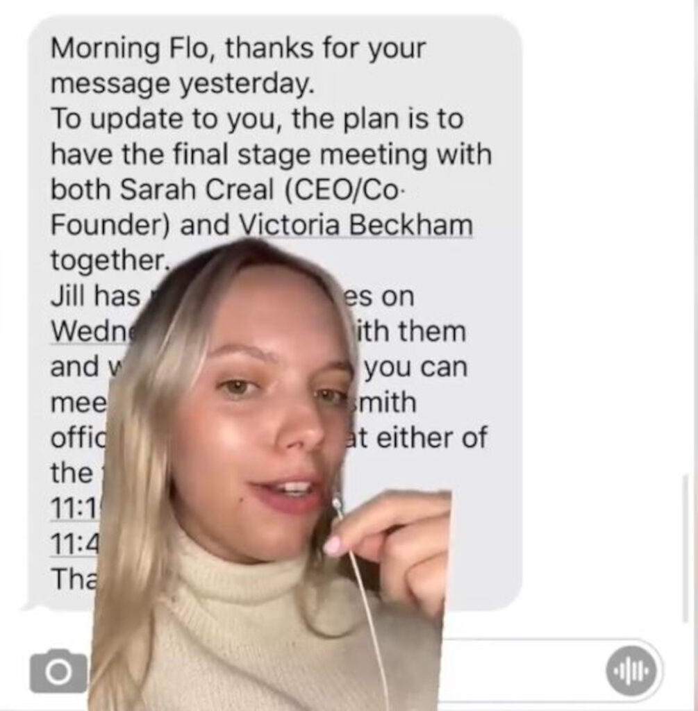 Florence Bird's alleged text from recruiters.