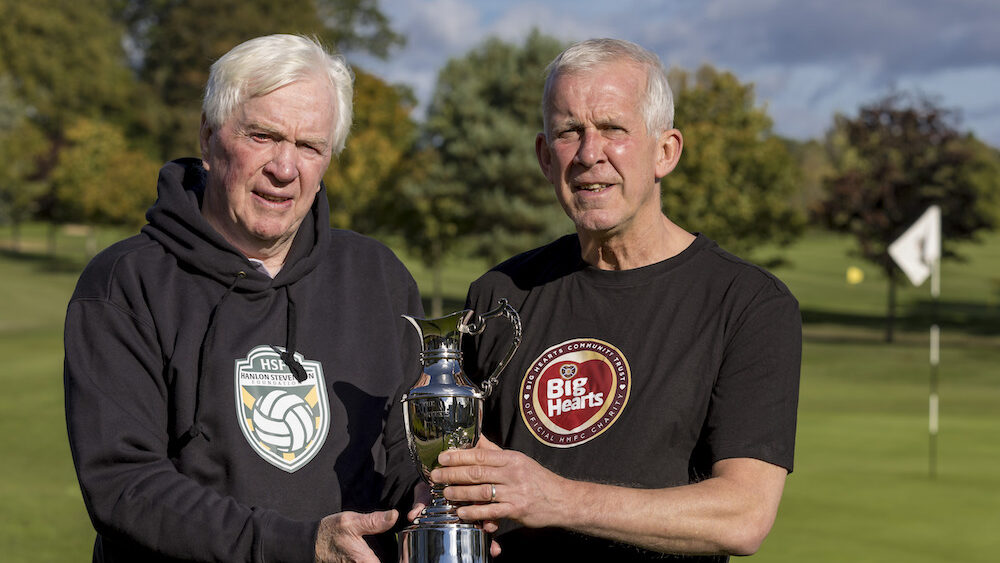 Former Hibs player John Brownlie and former Hearts player Gary Mackay help promote the inaugural Auld Reekie Cup in aid of the Hanlon/Stevenson Foundation and The Big Hearts Community Trust.