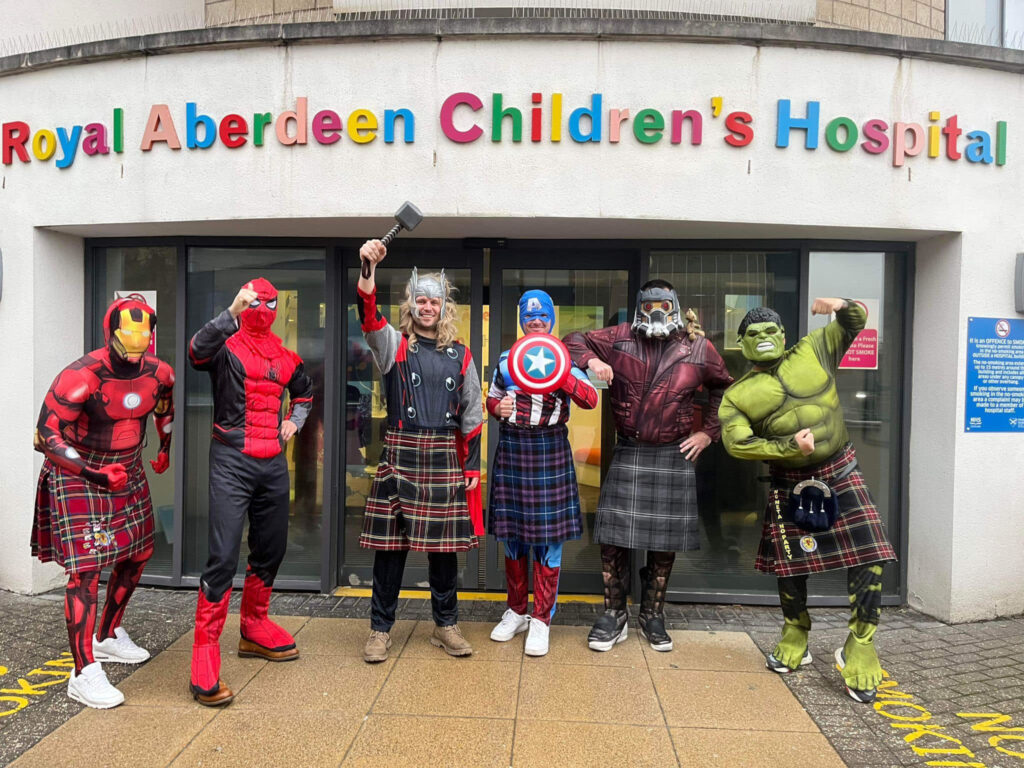 The North East Tartan Army outside Royal Aberdeen's Children Hospital