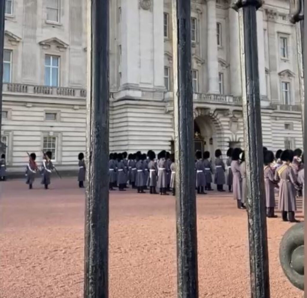 The guards outside Buckingham Palace.