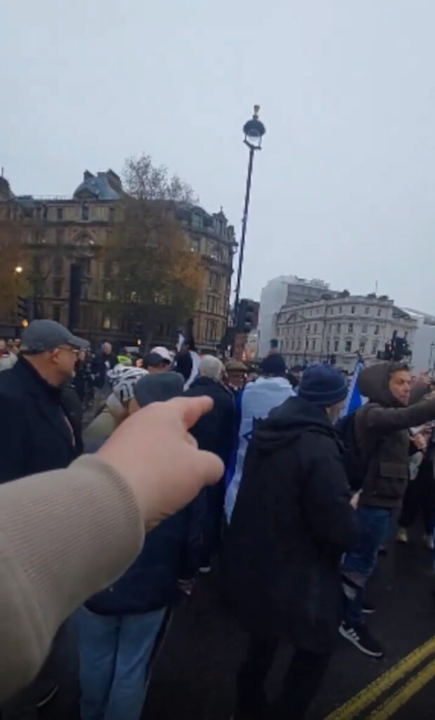 The chant was directed at anti-Zionist Jews by a member of the march against antisemitism protest.